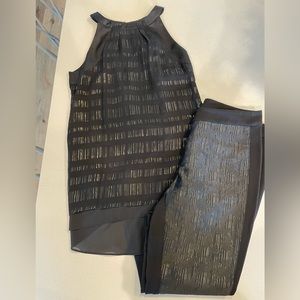Outfit - top and pants - black with gold accents. Top size 0 - pants size 6